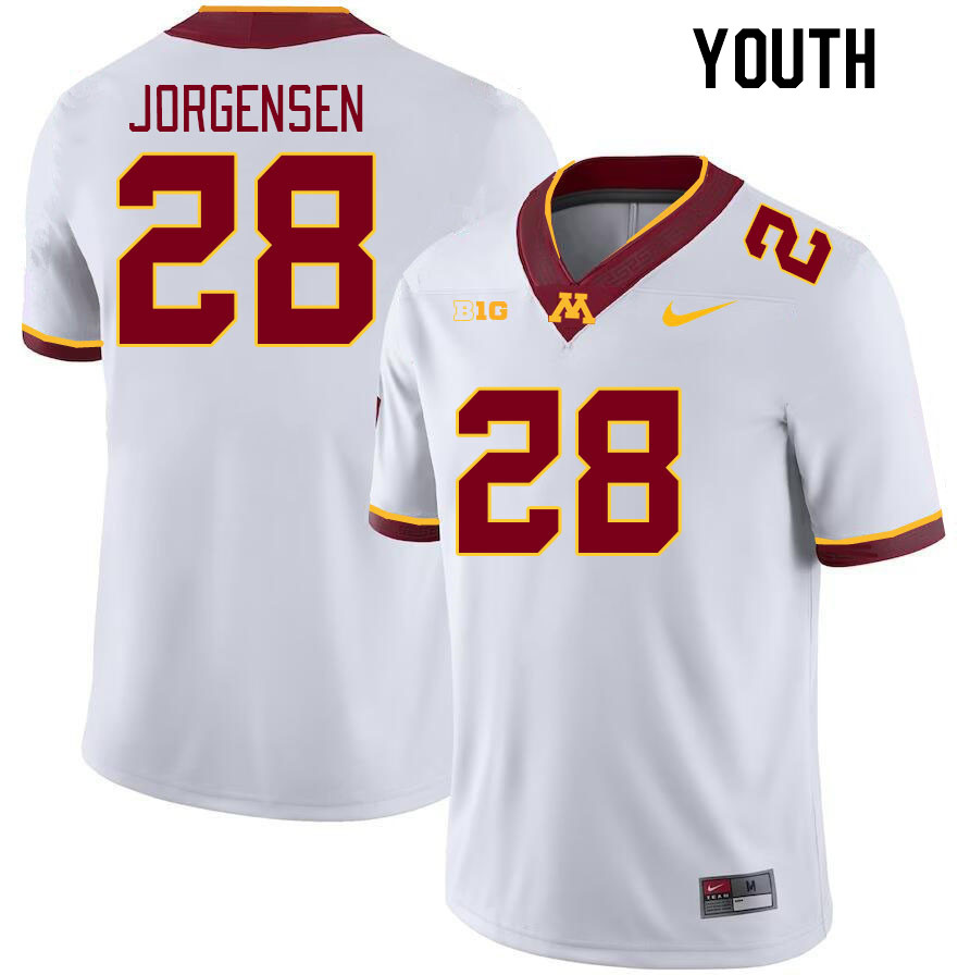 Youth #28 Zach Jorgensen Minnesota Golden Gophers College Football Jerseys Stitched-White